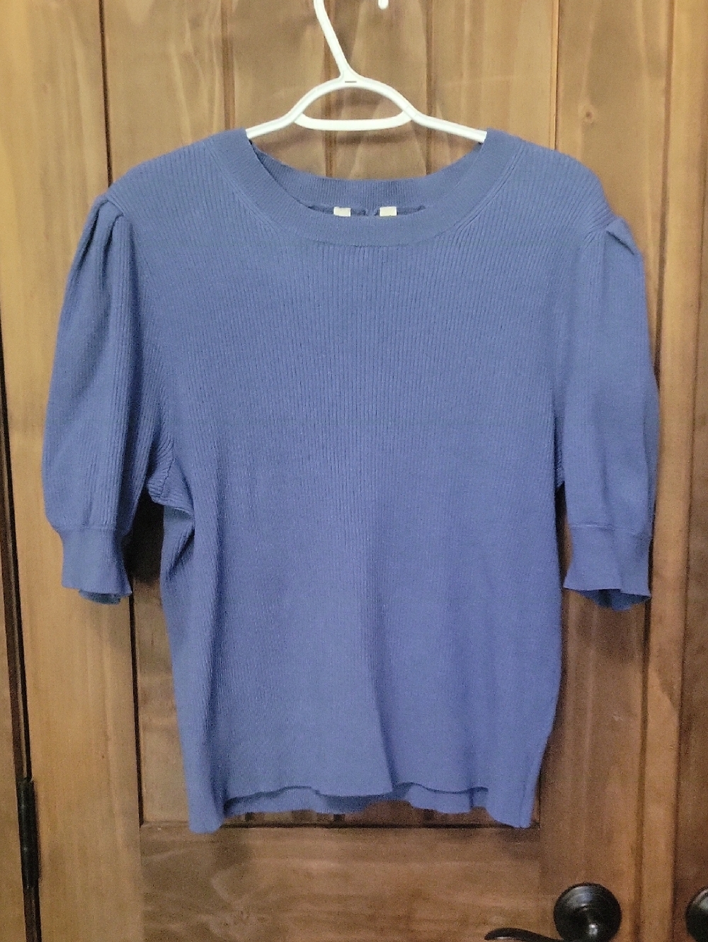 Blue Knit Short-Sleeve Sweater